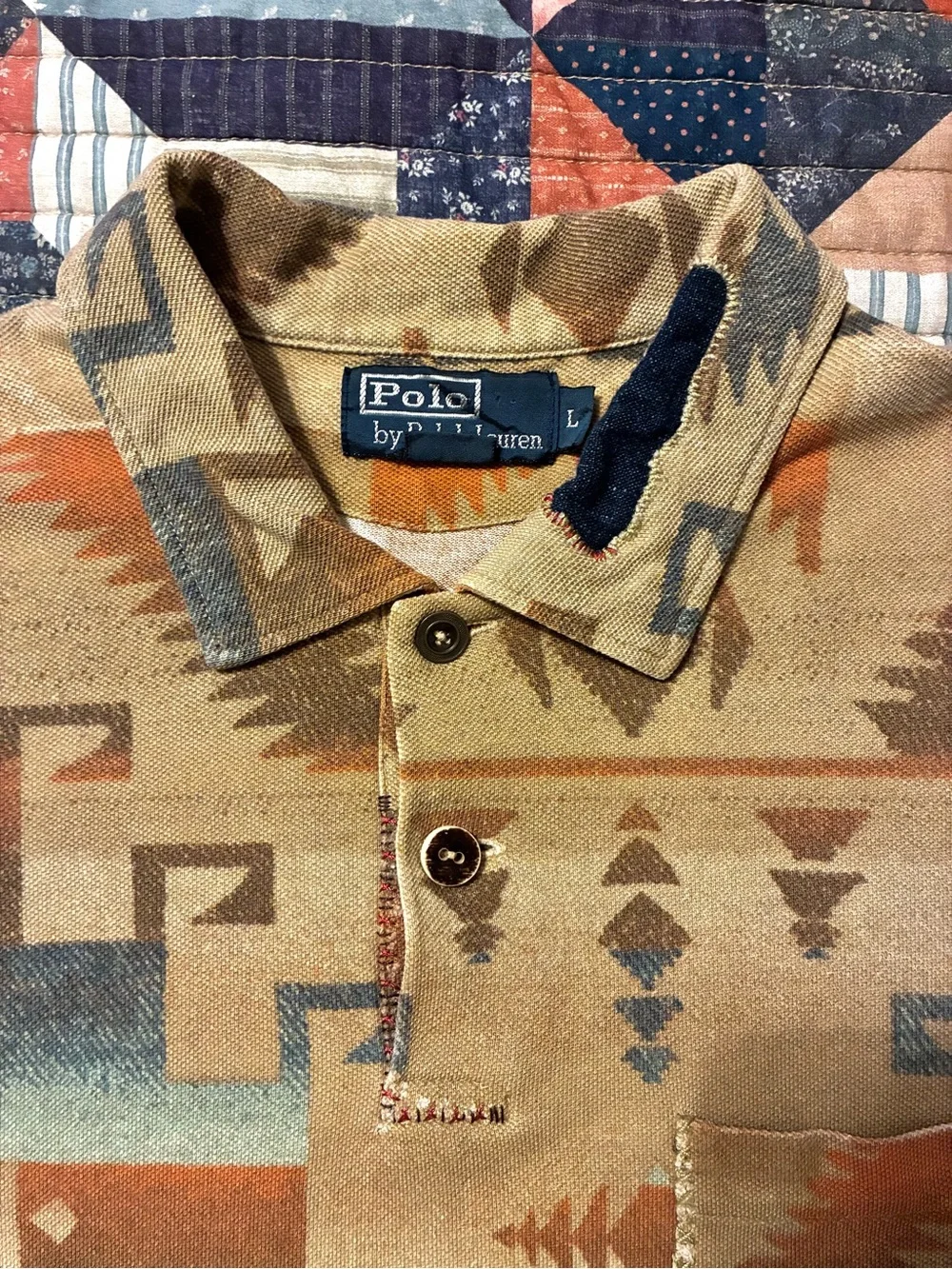 VTG. 90’s POLO RALPH LAUREN DISTRESSED/ REPAIRED WESTERN POLO SHIRT- LARGE